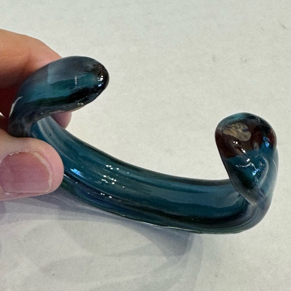 Vintage Hand Blown Art Glass Cuff Bangle Bracelet Aqua Blue Artisan Made - Picture 14 of 14